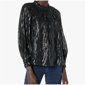 Rebecca‎ Taylor - Black Silk Blouse With Metalic Size 8